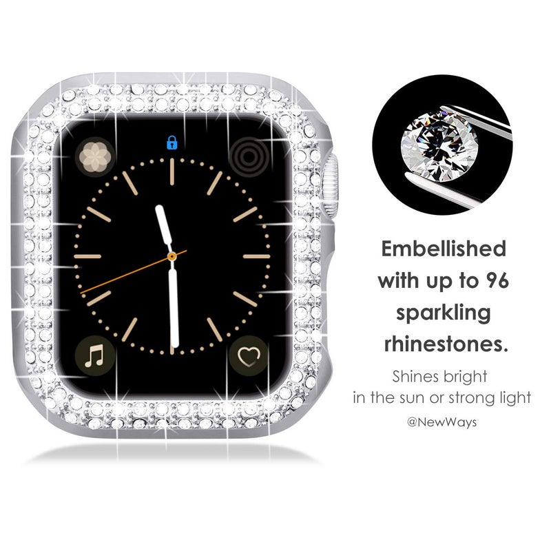NewWays 5-Pack Bling Cases Compatible for Apple Watch 38mm Series 1 2 3, Sparkling Diamonds Glitter Crystal Rhinestone Protective Bumper for iWatch (38mm, Black/Pink/Rose Gold/Silver/Clear) - Image 3